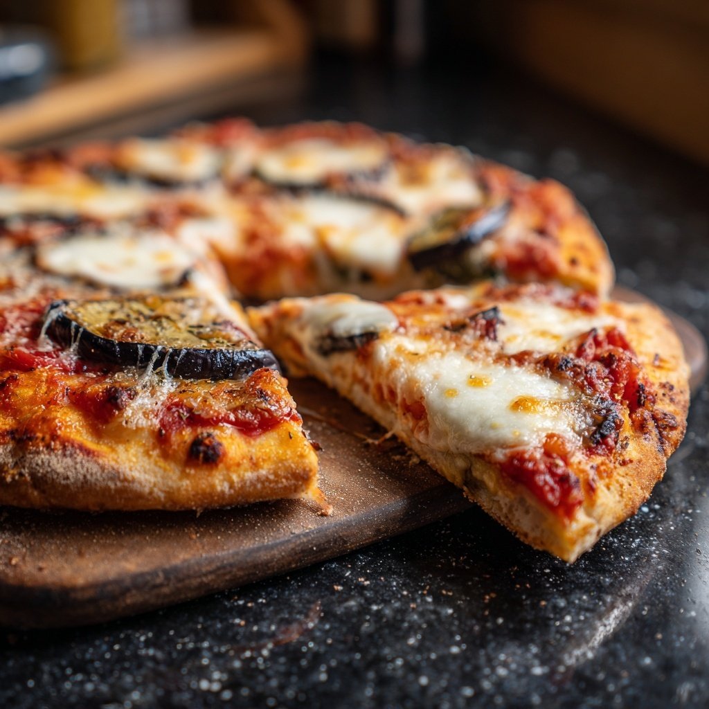 Pizza mit Aubergine und Mozzarella
