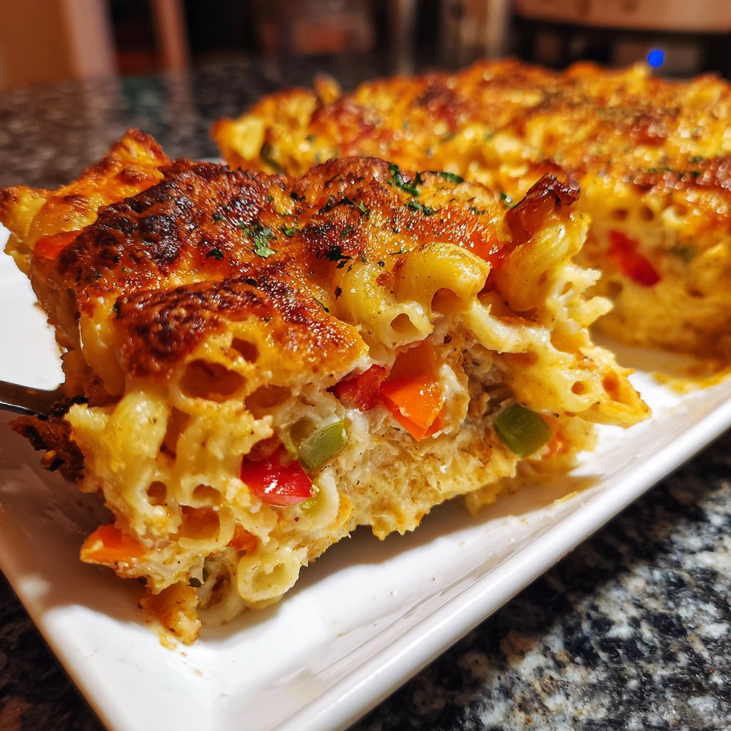 Vegetarischer Nudelauflauf mit Paprika