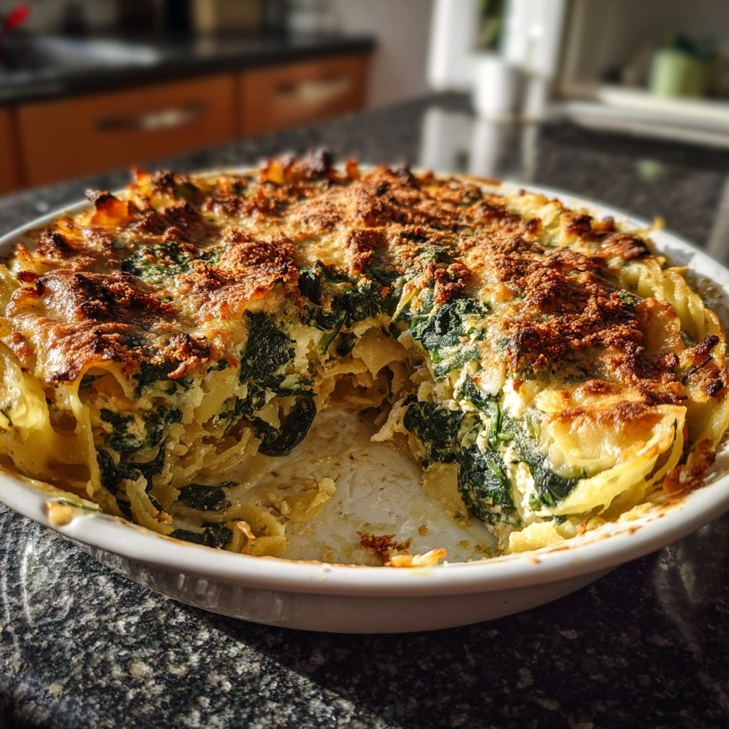 Nudelauflauf mit Spinat und Feta
