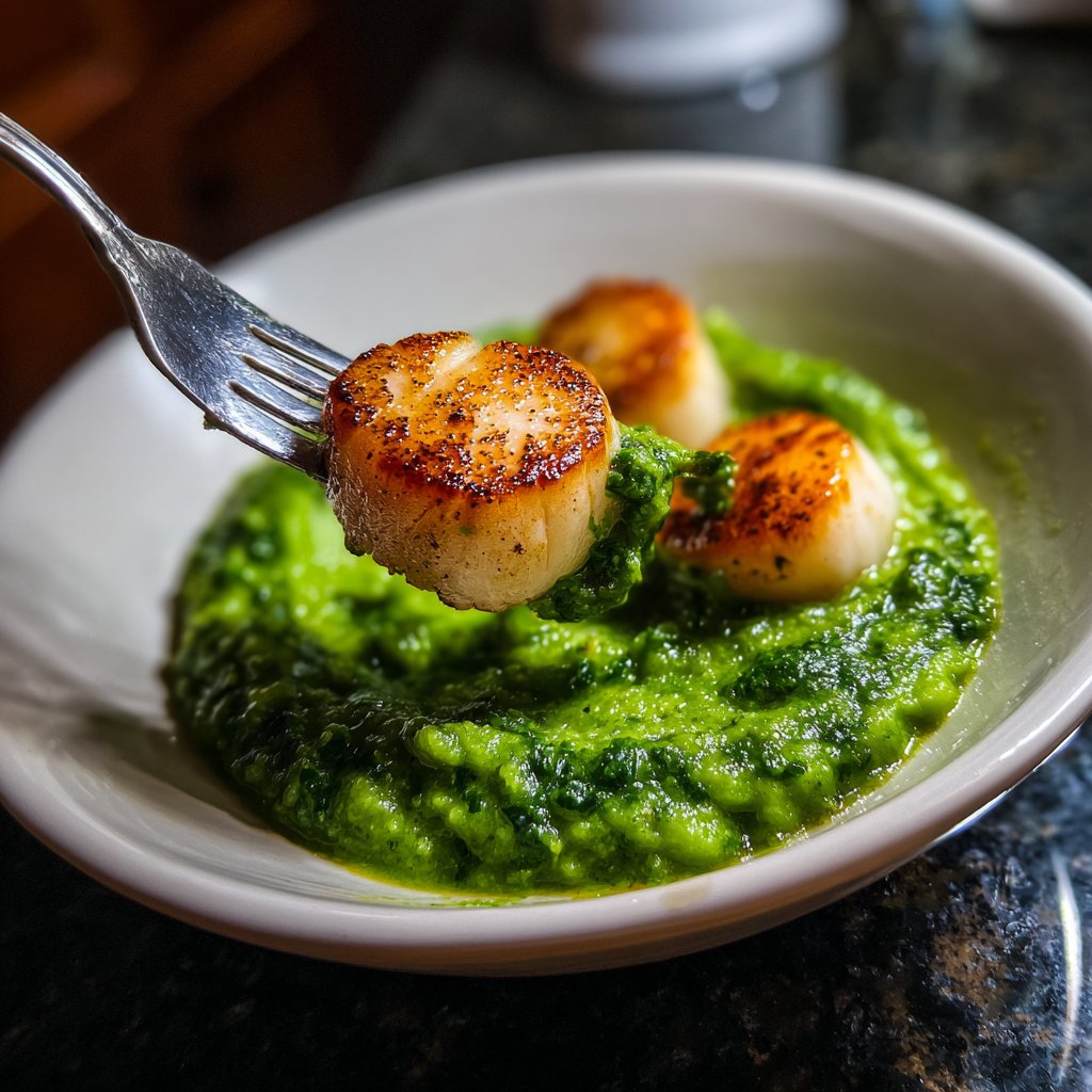 Jakobsmuscheln auf Erbsenpüree