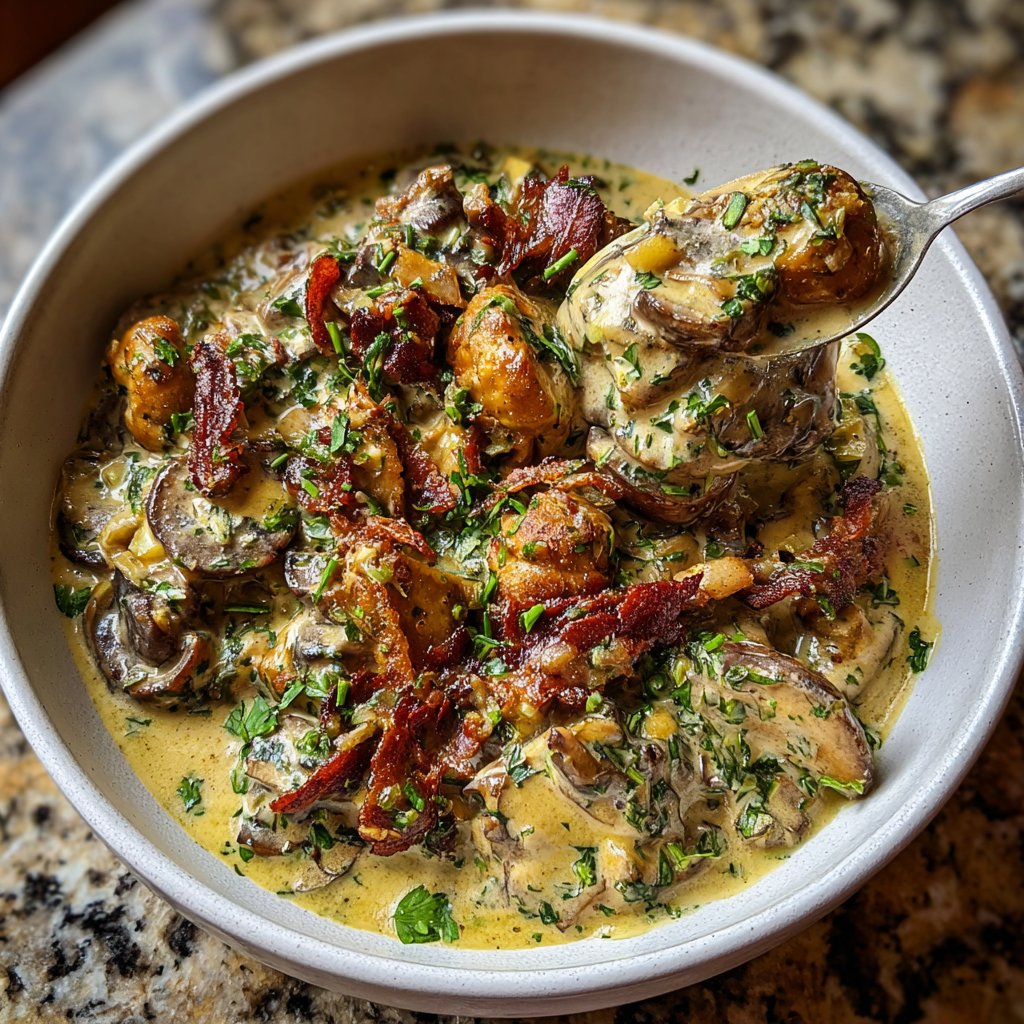 Abendessen mit cremiger Pilzpfanne