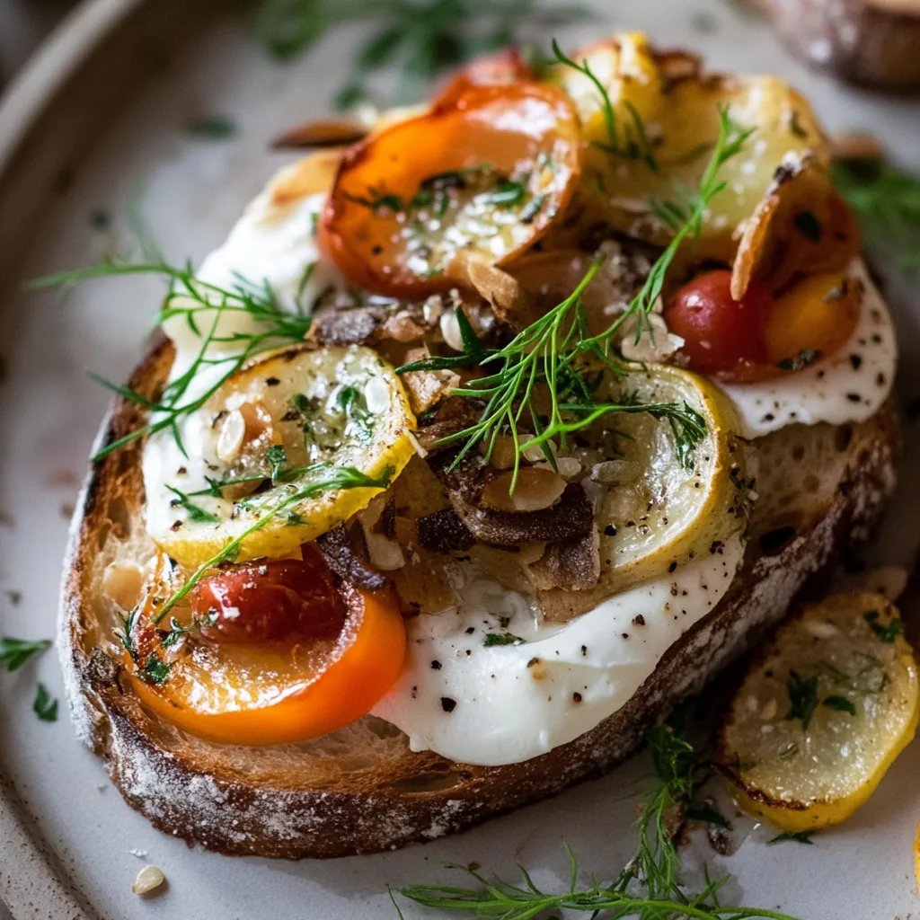 Mascarpone-Toast mit Zitrone, Pilzen, Bohnen und Kräutern