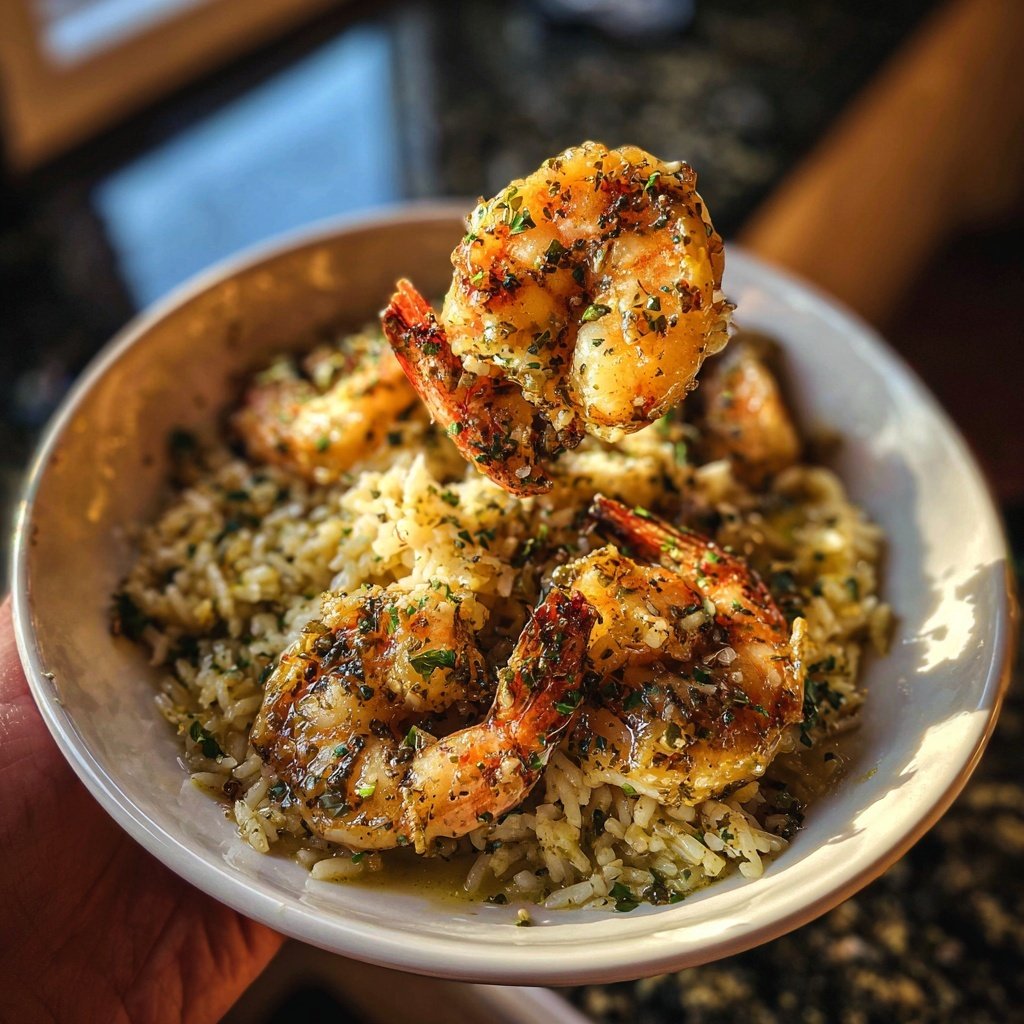 Knoblauchbutter Garnelen und Reis