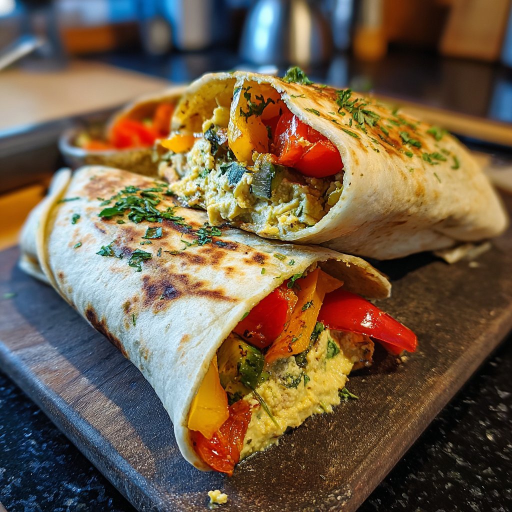 Wraps mit Ofengemüse und Hummus