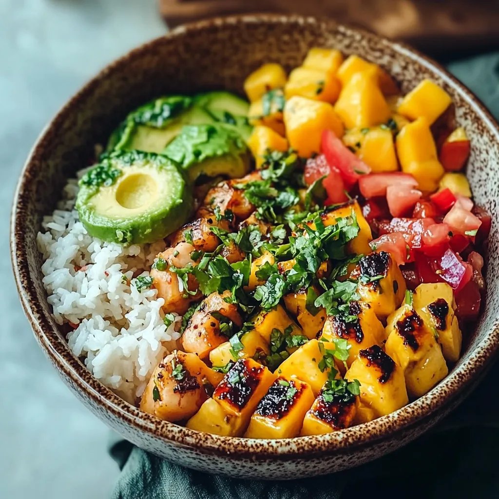 Garnelen-Avocado-Bowls mit Mango-Salsa und Limetten-Chili-Sauce