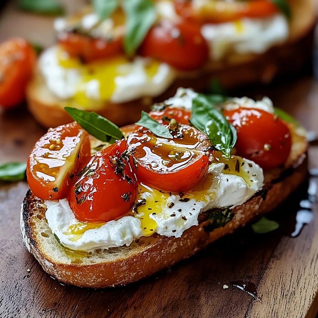Einfache Burrata-Bruschetta mit gerösteten Tomaten